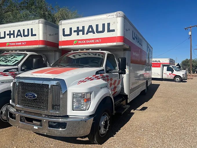 Close-up of a U-Haul box truck